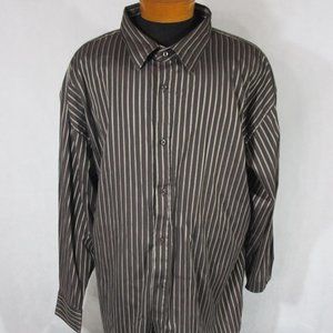 Demand Mens Long Sleeve Brown Stripe Button Front